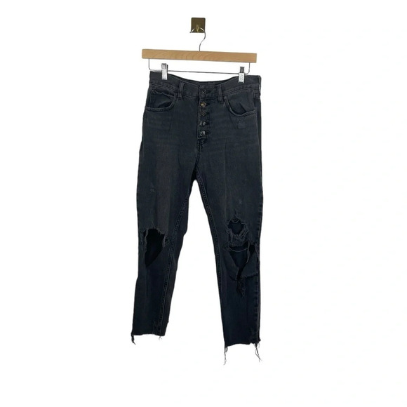 Free People Blossom High Rise Distressed Rigid Jeans in Black Size 27 - Picture 6 of 14